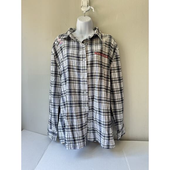 SoulCycle Cotton Yoga Wheel & Patches Flannel Button Up Shirt Top - Picture 2 of 9